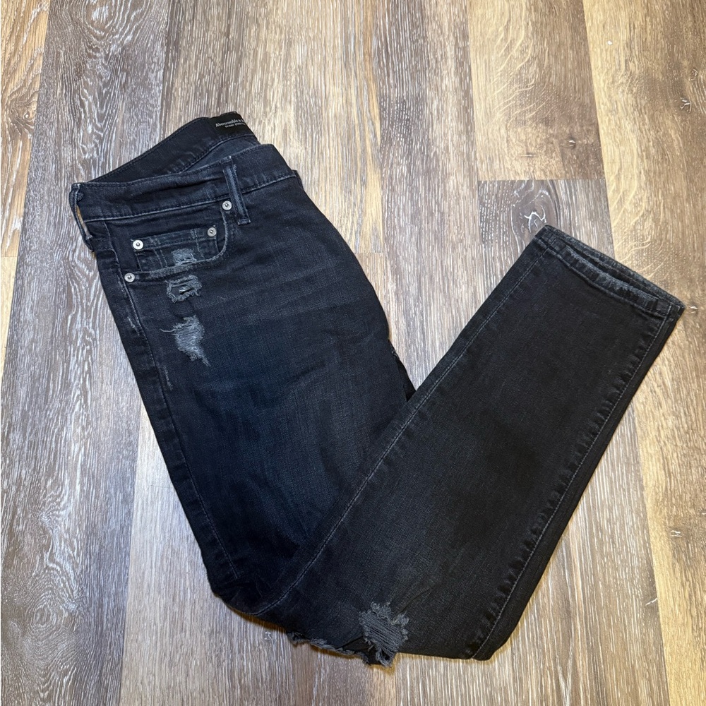Abercrombie & Fitch Black Distressed Slim Jeans